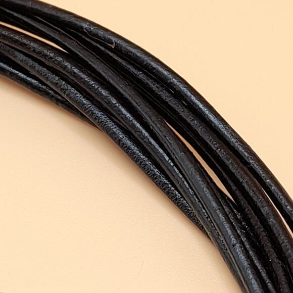 Chico's Floral Heart Silver Tone Pendant Necklace, 9 Strands Black Leather, 20" - Picture 8 of 12